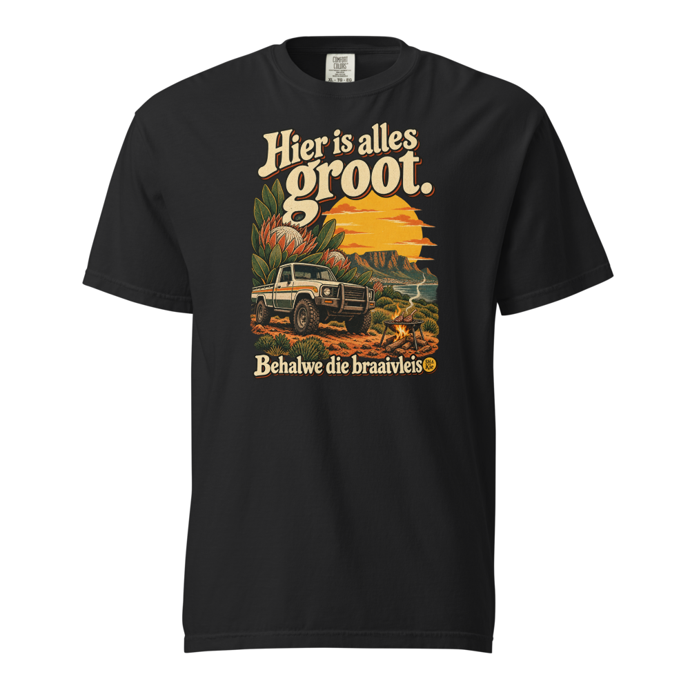 Hier is alles groot. Behalwe die braaivleis