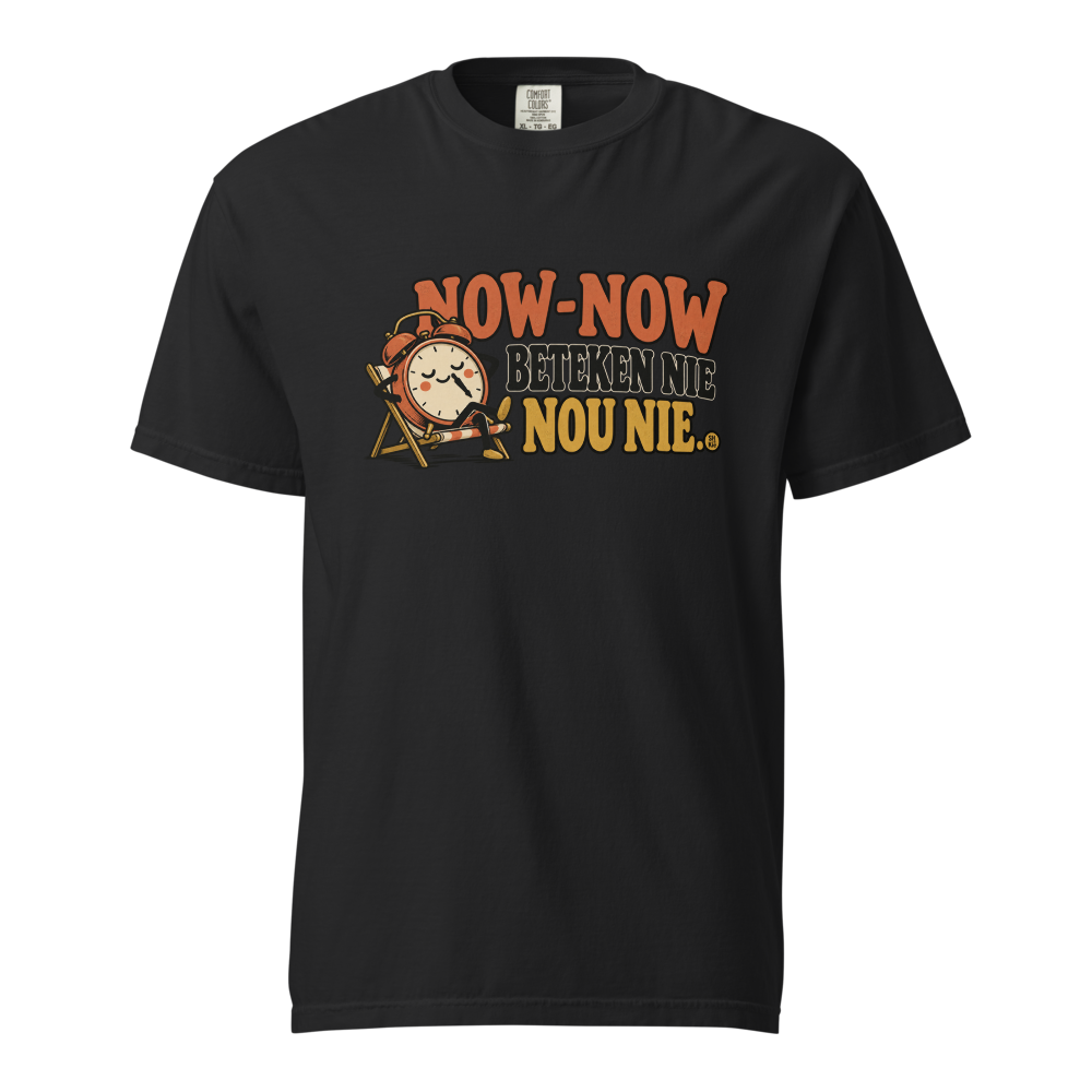 Now-now beteken nie nou nie