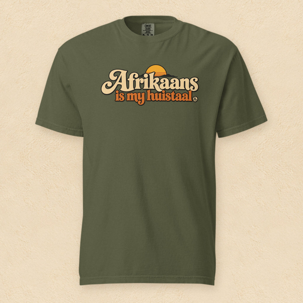 Afrikaans is my huistaal — Hemp shirt on cream wall