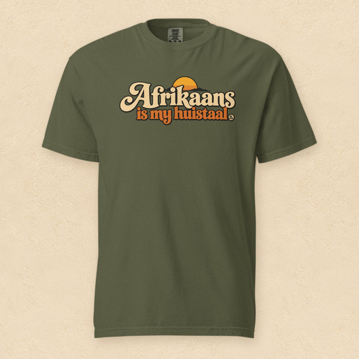 Afrikaans is my huistaal — Hemp shirt on cream wall