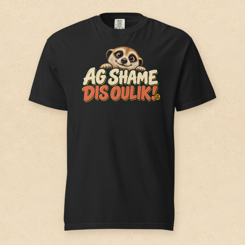 Ag shame, dis oulik! — Black shirt on cream wall