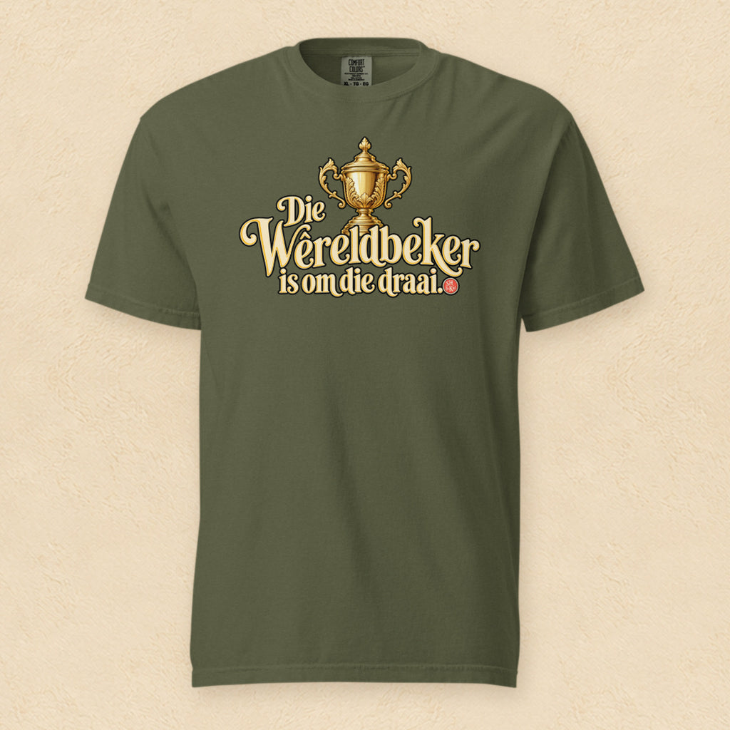 Die Wêreldbeker is om die draai — Hemp shirt on cream wall