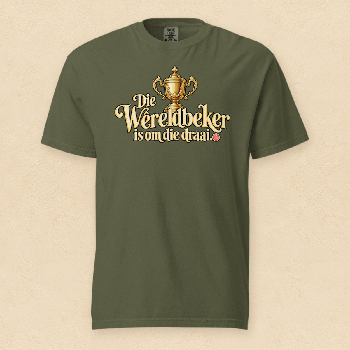 Die Wêreldbeker is om die draai — Hemp shirt on cream wall