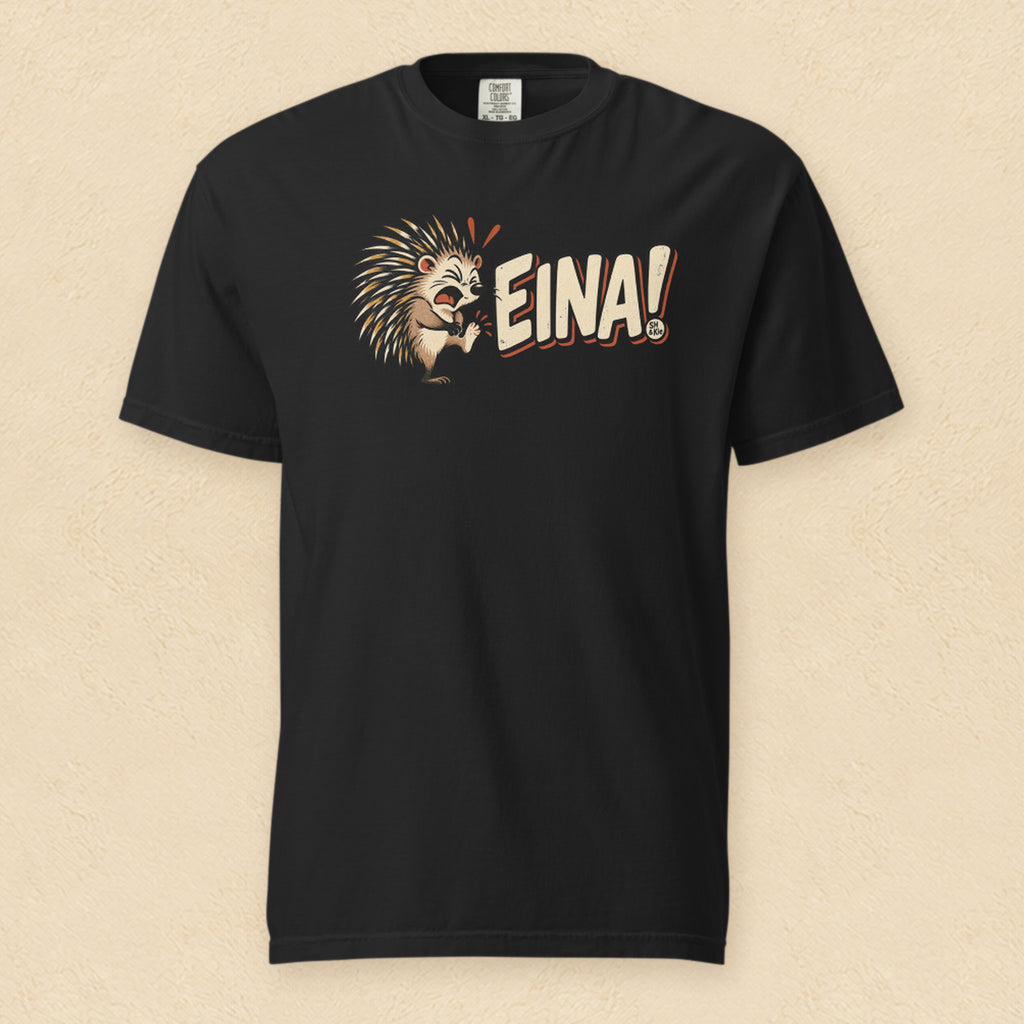 Eina! — Black shirt on cream wall