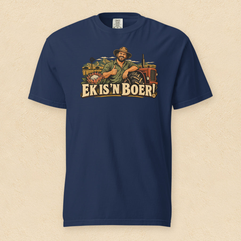Ek is ’n boer! — True Navy shirt on cream wall