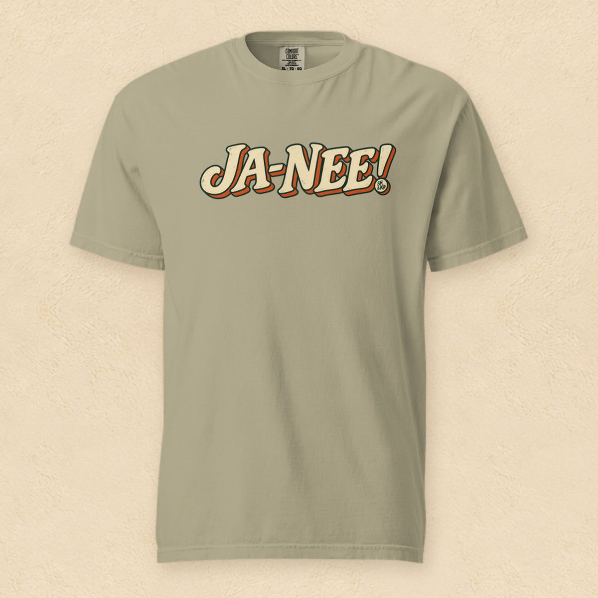 Ja-nee! — Khaki shirt on cream wall