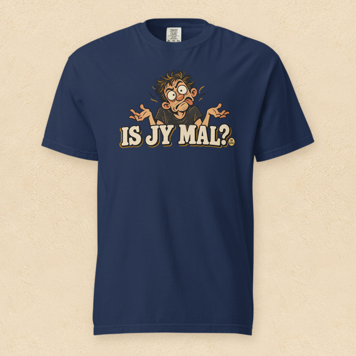 Is jy mal? — True Navy shirt on cream wall