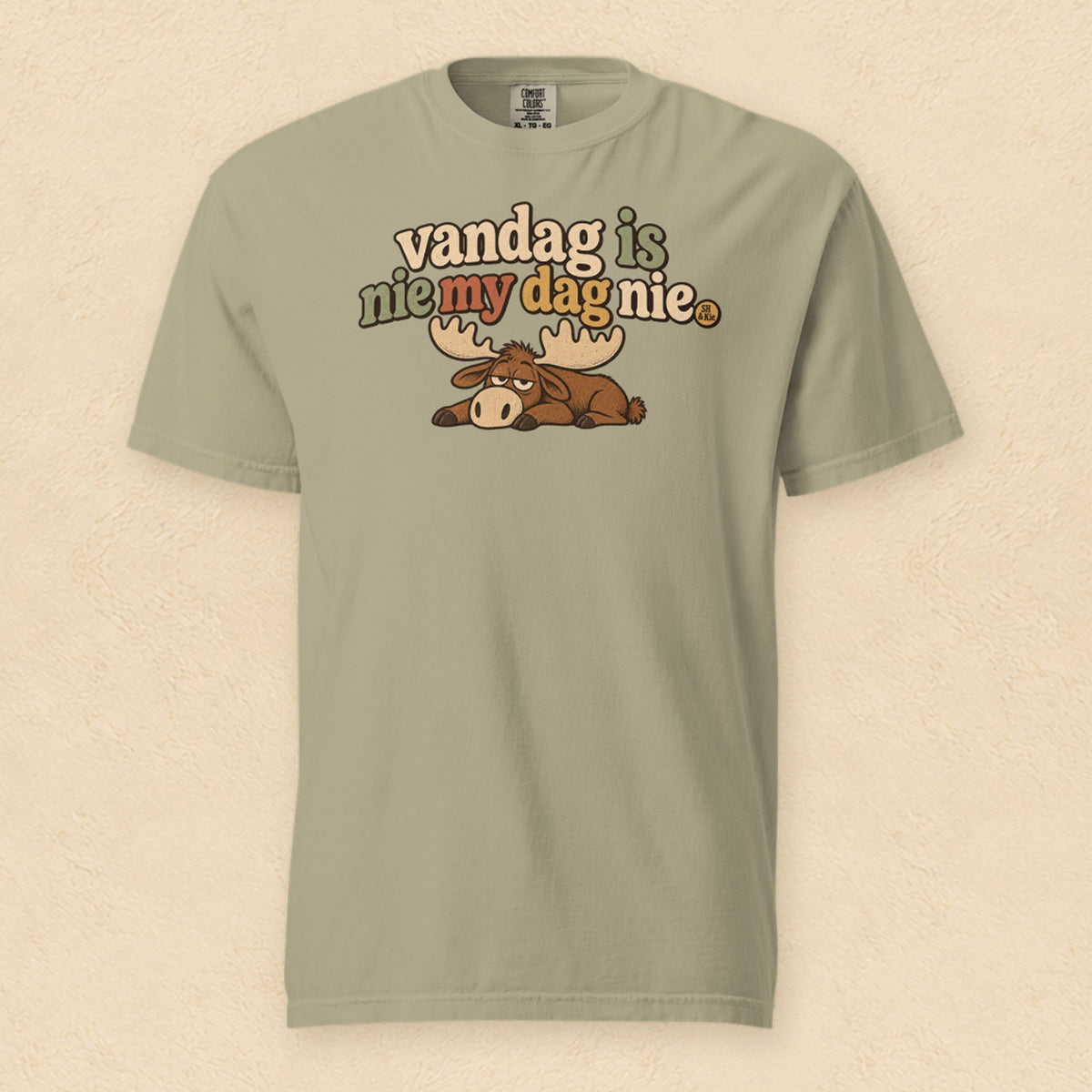 Vandag is nie my dag nie — Khaki shirt on cream wall