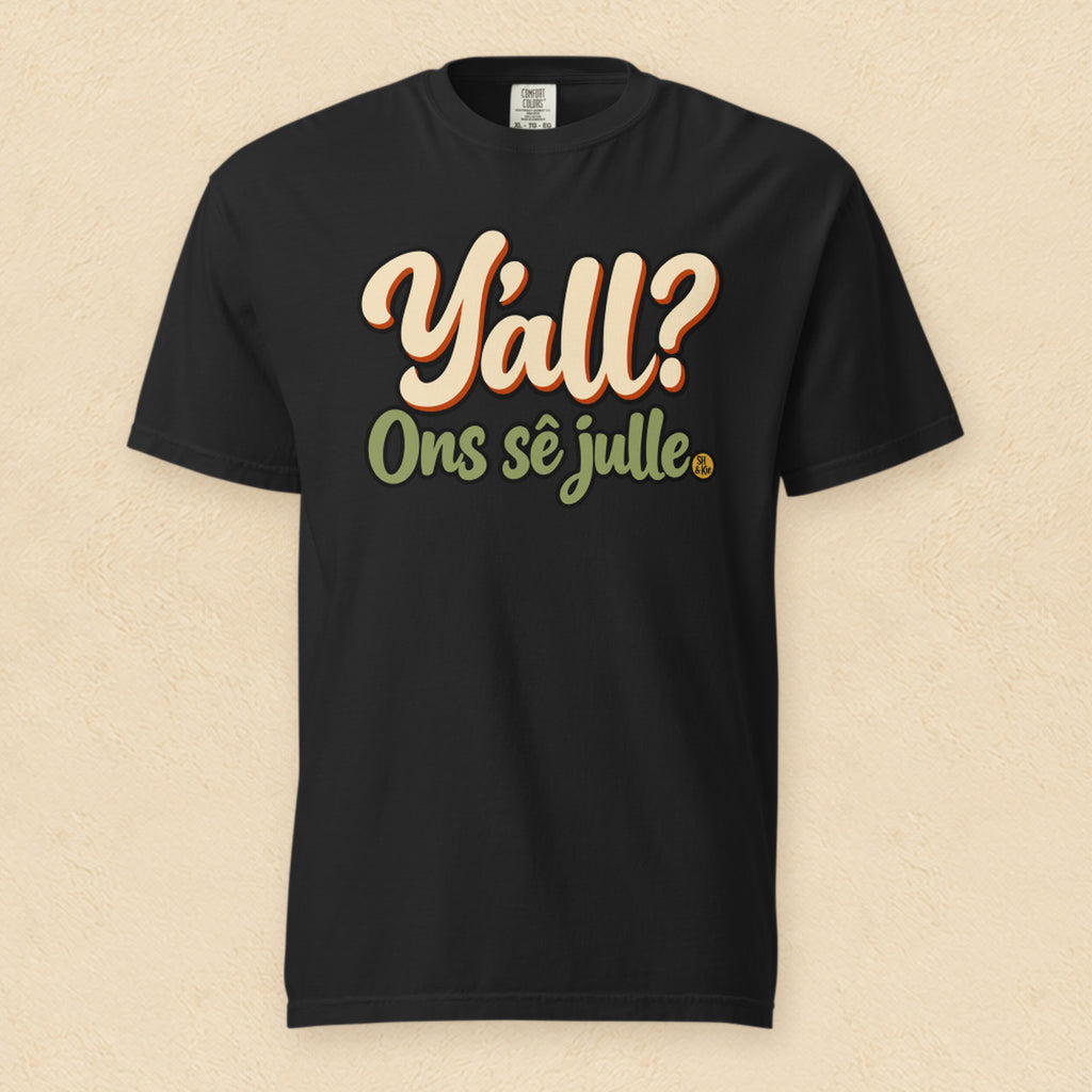 Y’all? Ons sê julle — Black shirt on cream wall